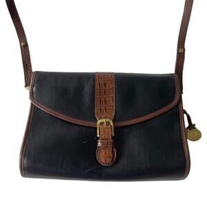 Vintage 1980s Brahmin Shoulder Bag Smooth and Croc Leather Black Brown GUC